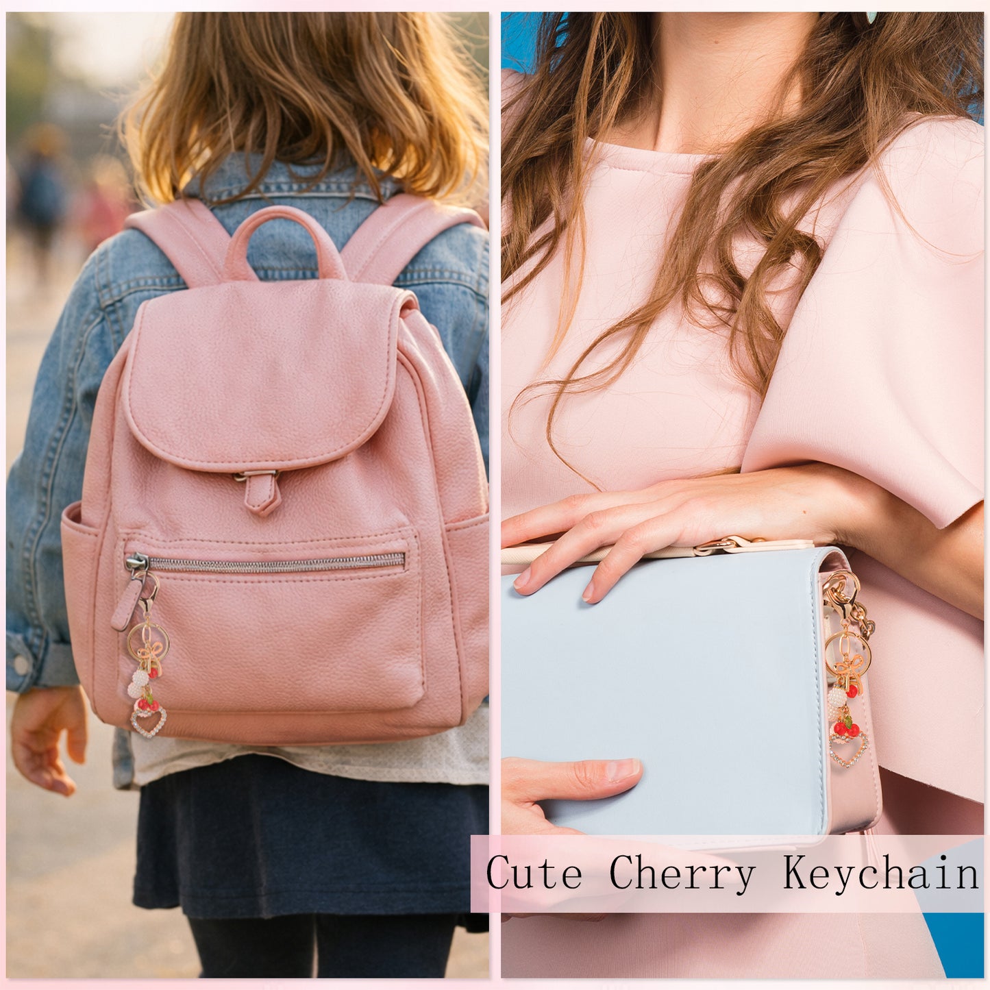 Cherry Heart Bag Charm Keychain | Fruit Pendant Purse Accessory