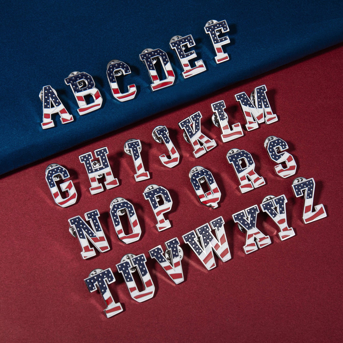 USA Flag Letter Lapel Pin |  A-Z Initial Brooch