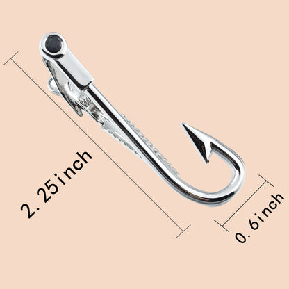 HAWSON 2.25 Inch Silver Color Fishhook Tie Bar Clip for Men