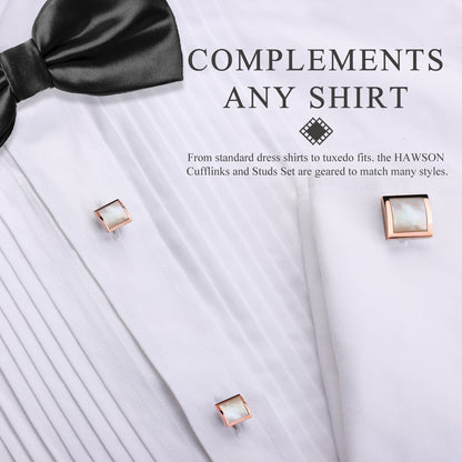 HAWSON Square-Shaped Mother of Pearl Cufflinks and Studs for Men