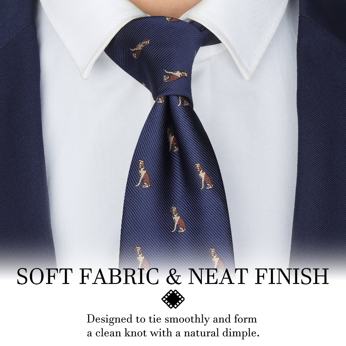 Navy Blue Dog Print Silk Tie - 59" Length 3" Width Men's Formal Business Wedding Necktie, Fits Four-in-Hand/Windsor/Half-Windsor Knots, Stylish Accessory for Daily/Business/Wedding Occasions