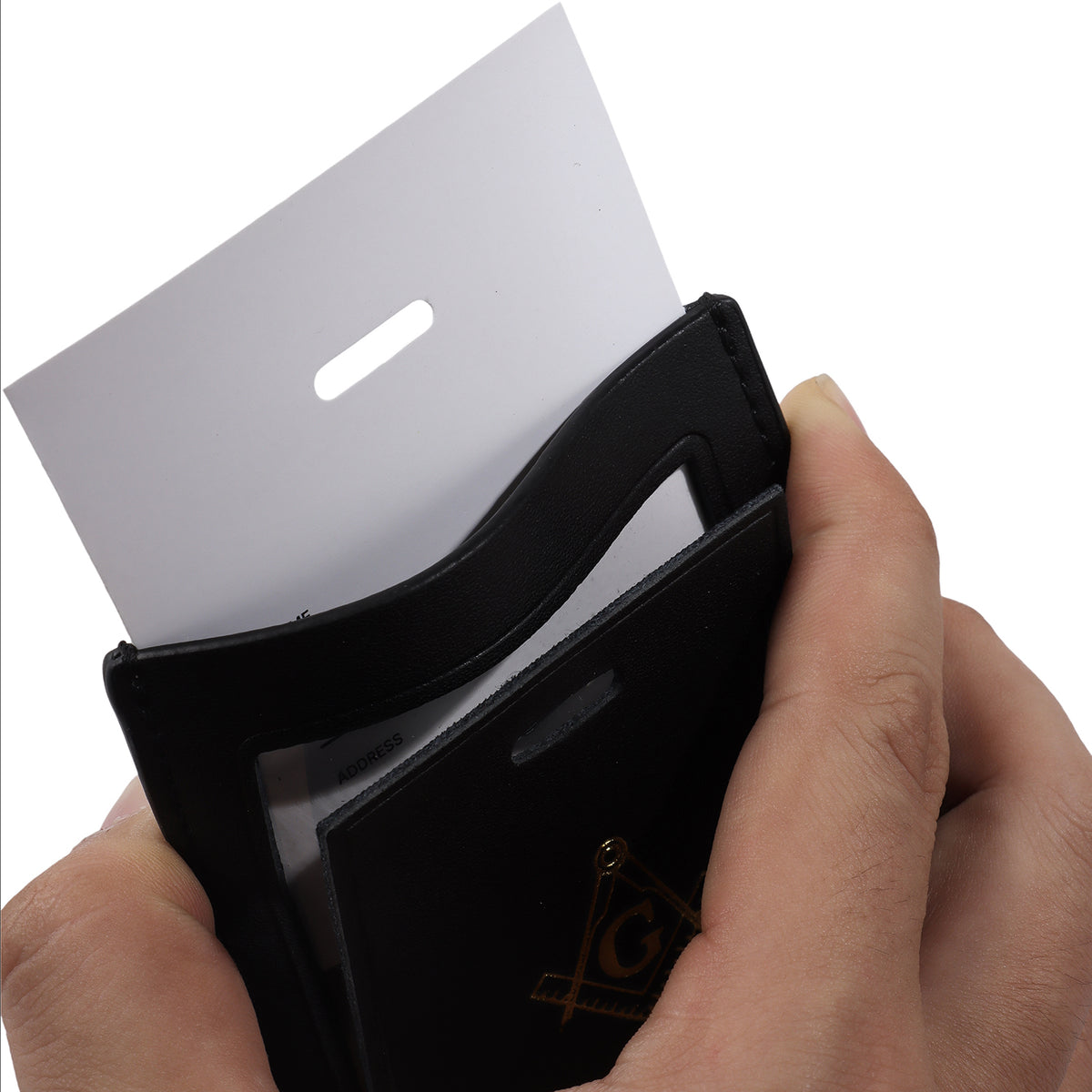 Black Genuine Leather Masonic Luggage Tag | Square Compass G Travel ID Label