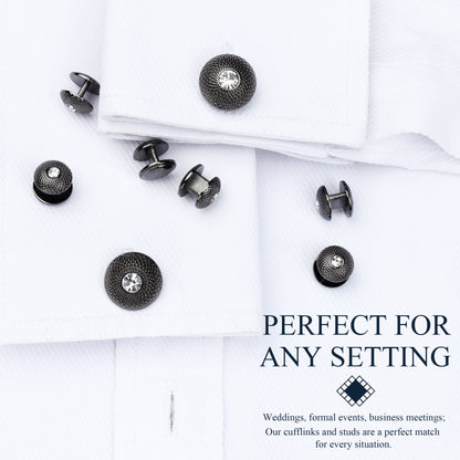 HAWSON Crystal Round Cufflinks and Studs Set for Men