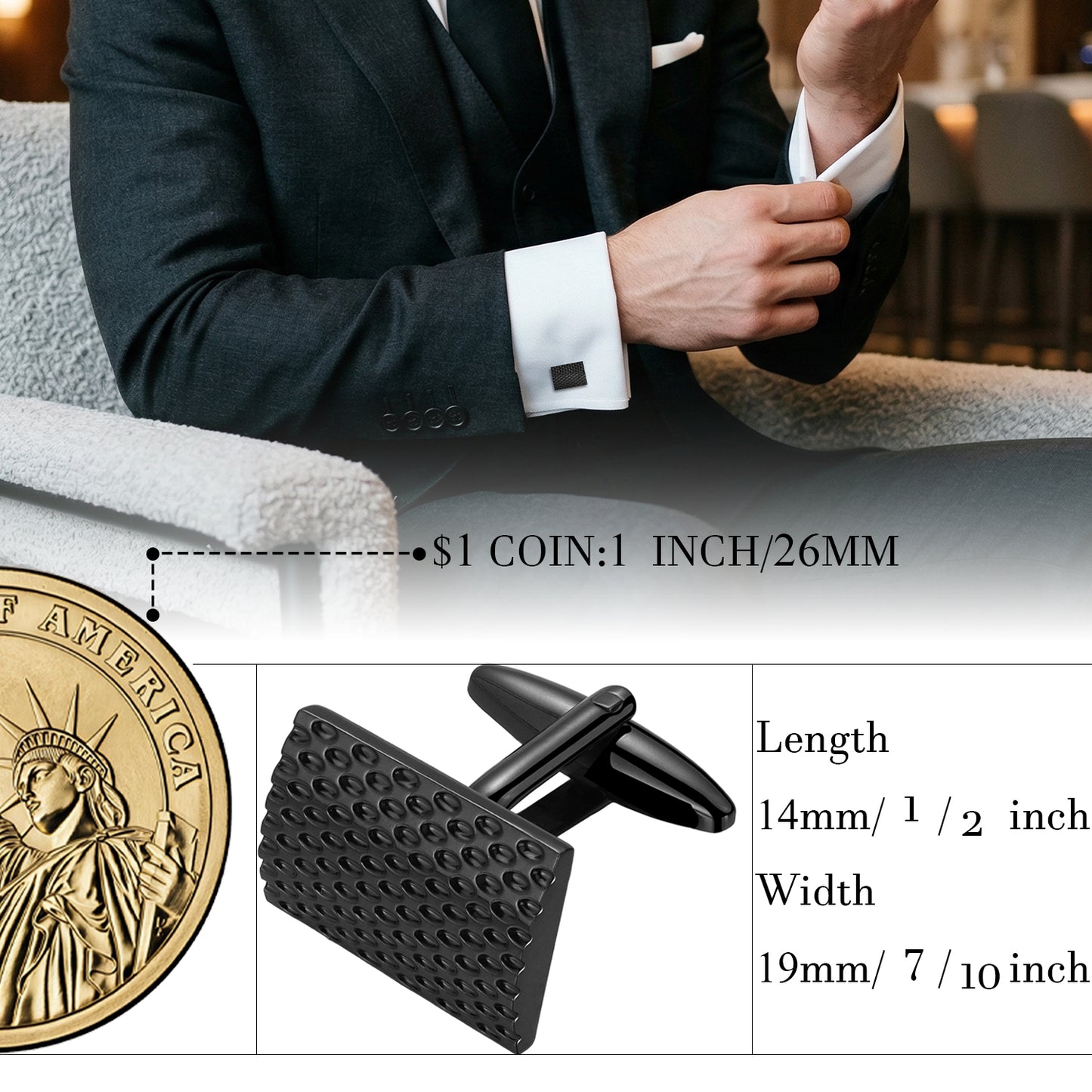 HAWSON Rectangular Grid Gunmetal Black Cufflinks – Brass
