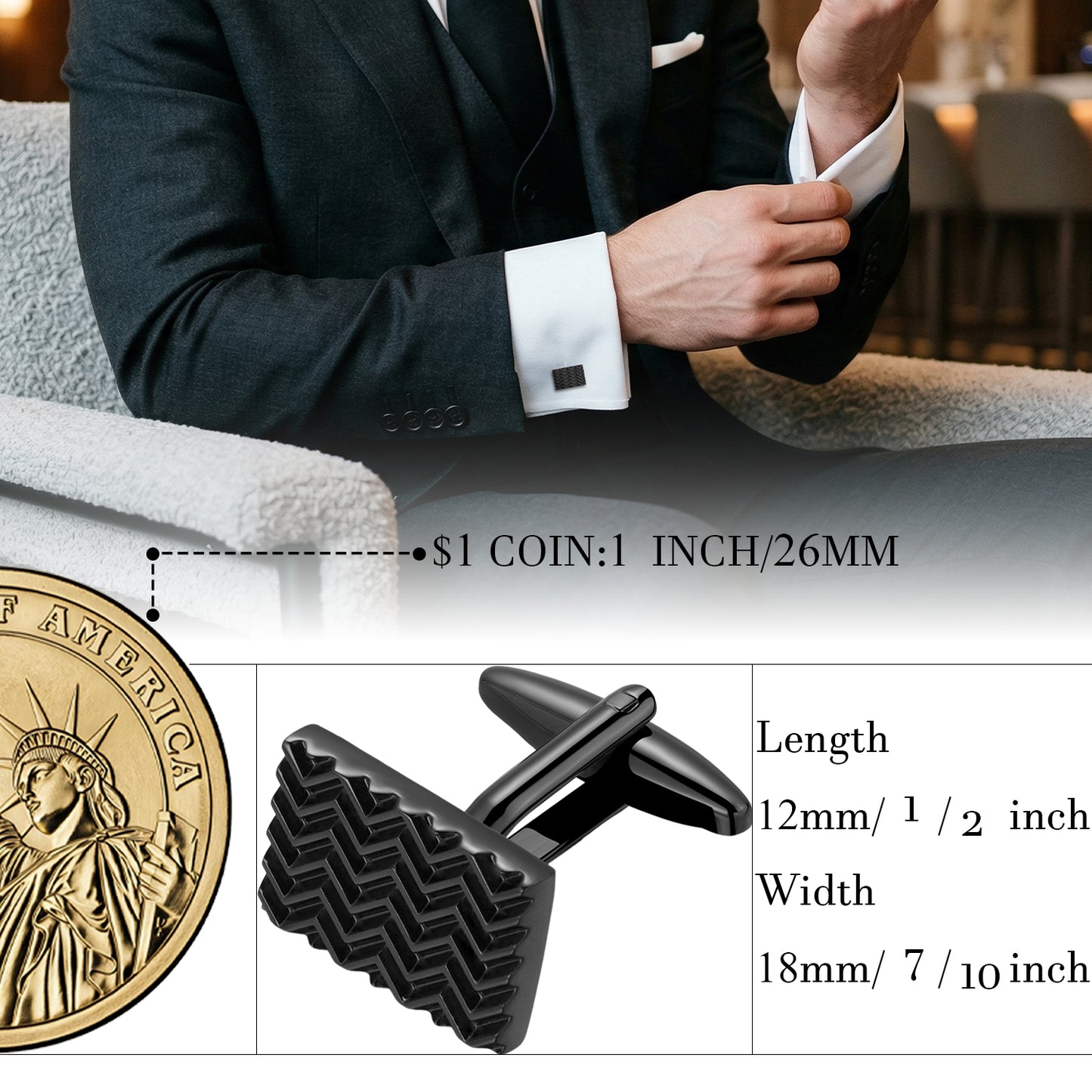 Men's Gunmetal Herringbone Cufflinks | Industrial Texture