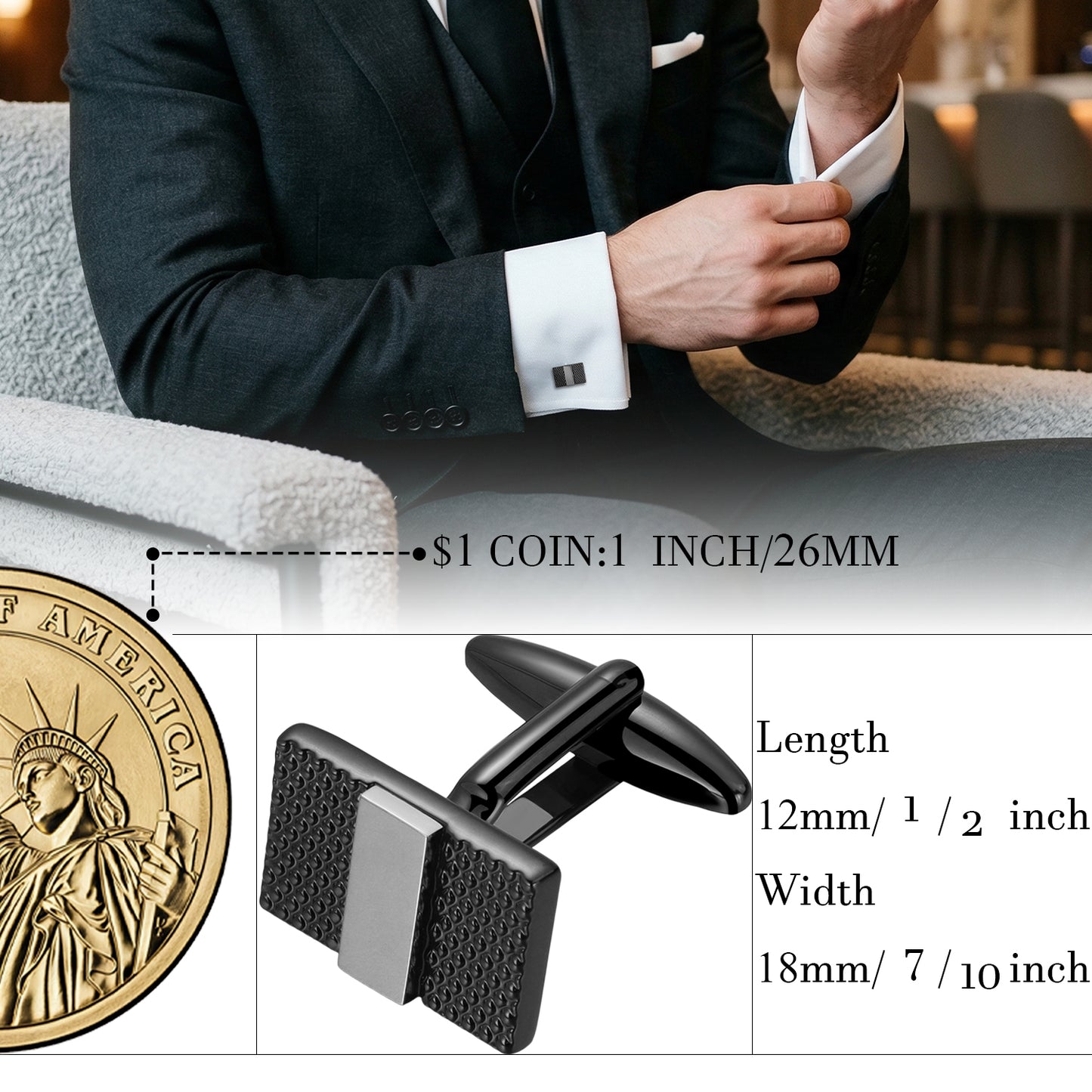 Men's Gunmetal Geometric Rectangular Spliced Cufflinks