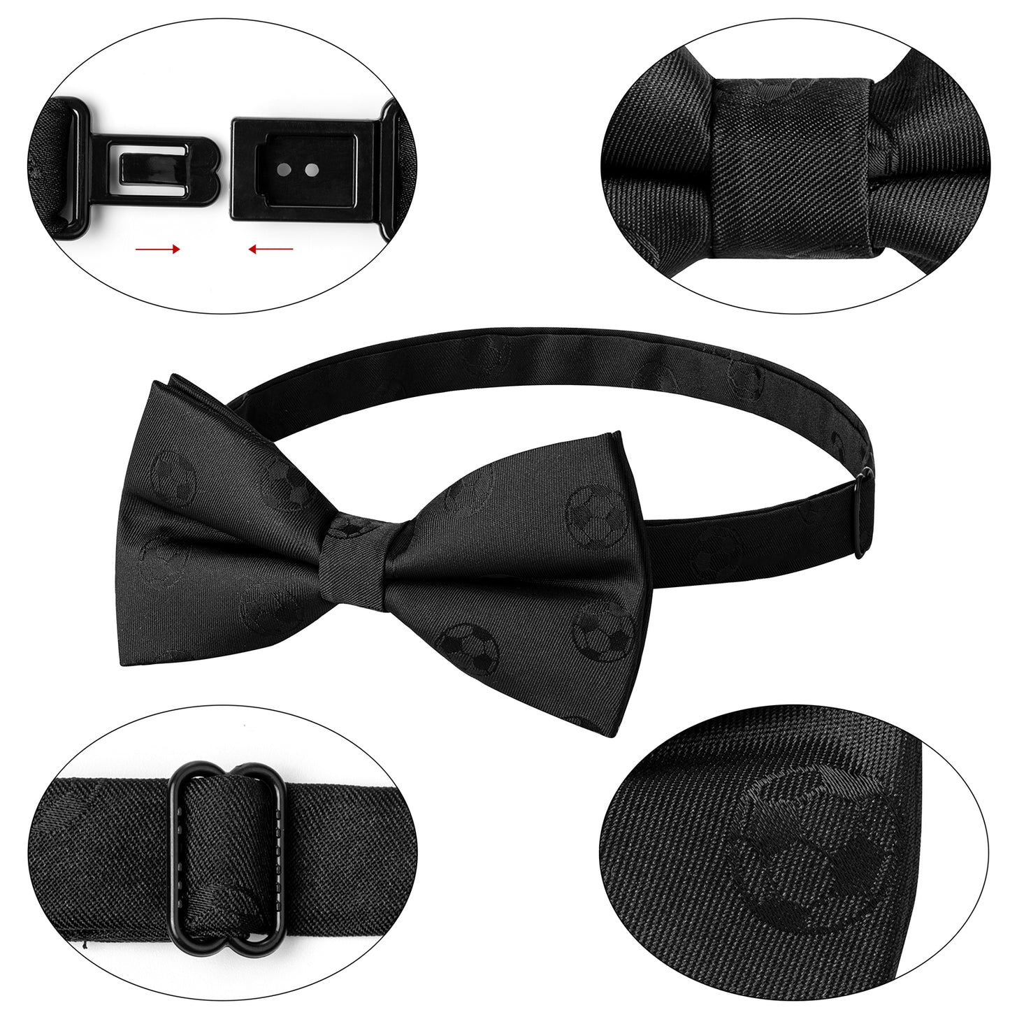 Black Soccer Ball Jacquard Bow Tie for Men