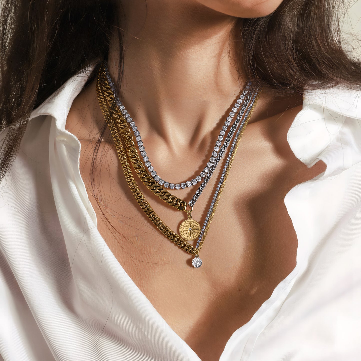 Gold & Silver Mixed Chain Necklace Set for Women | 3-Piece Multi-Way Jewelry Set