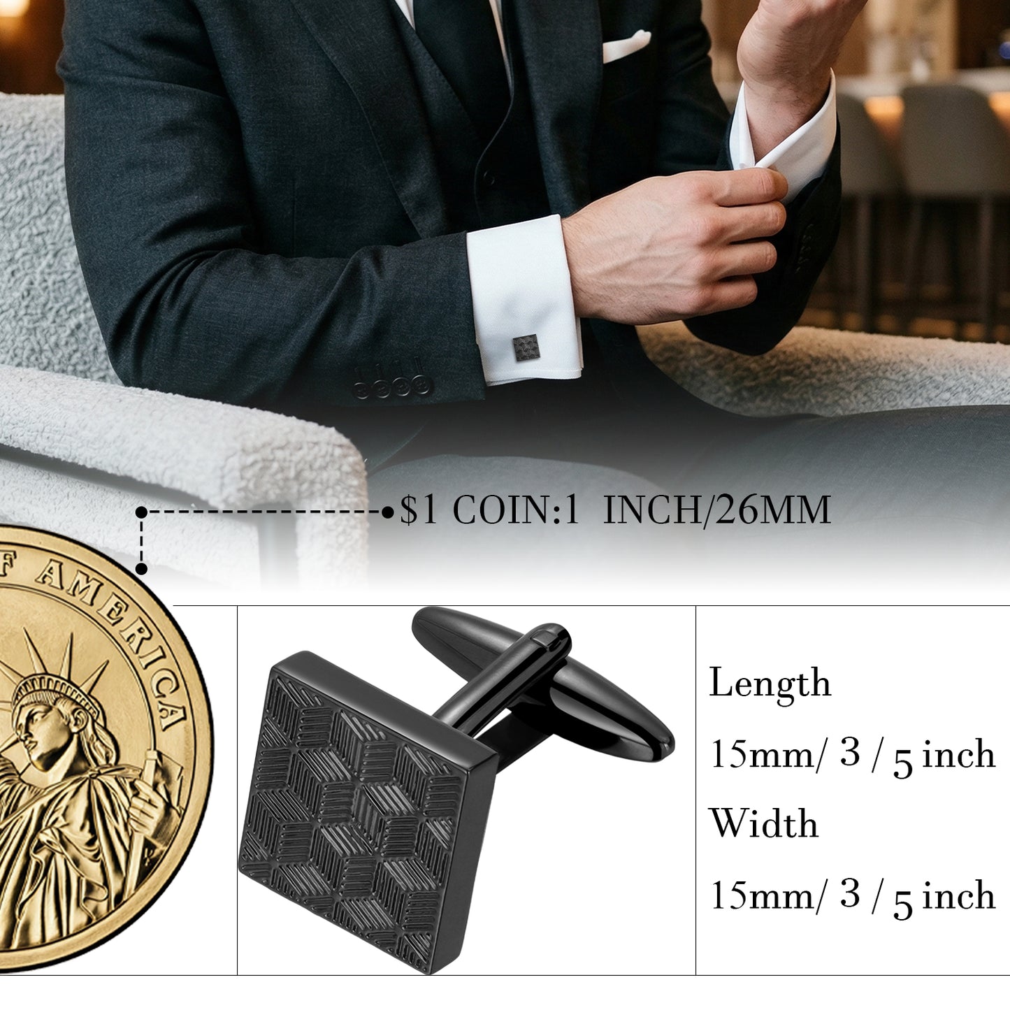 Hawson Gunmetal Black Square Cufflinks | Premium Brass