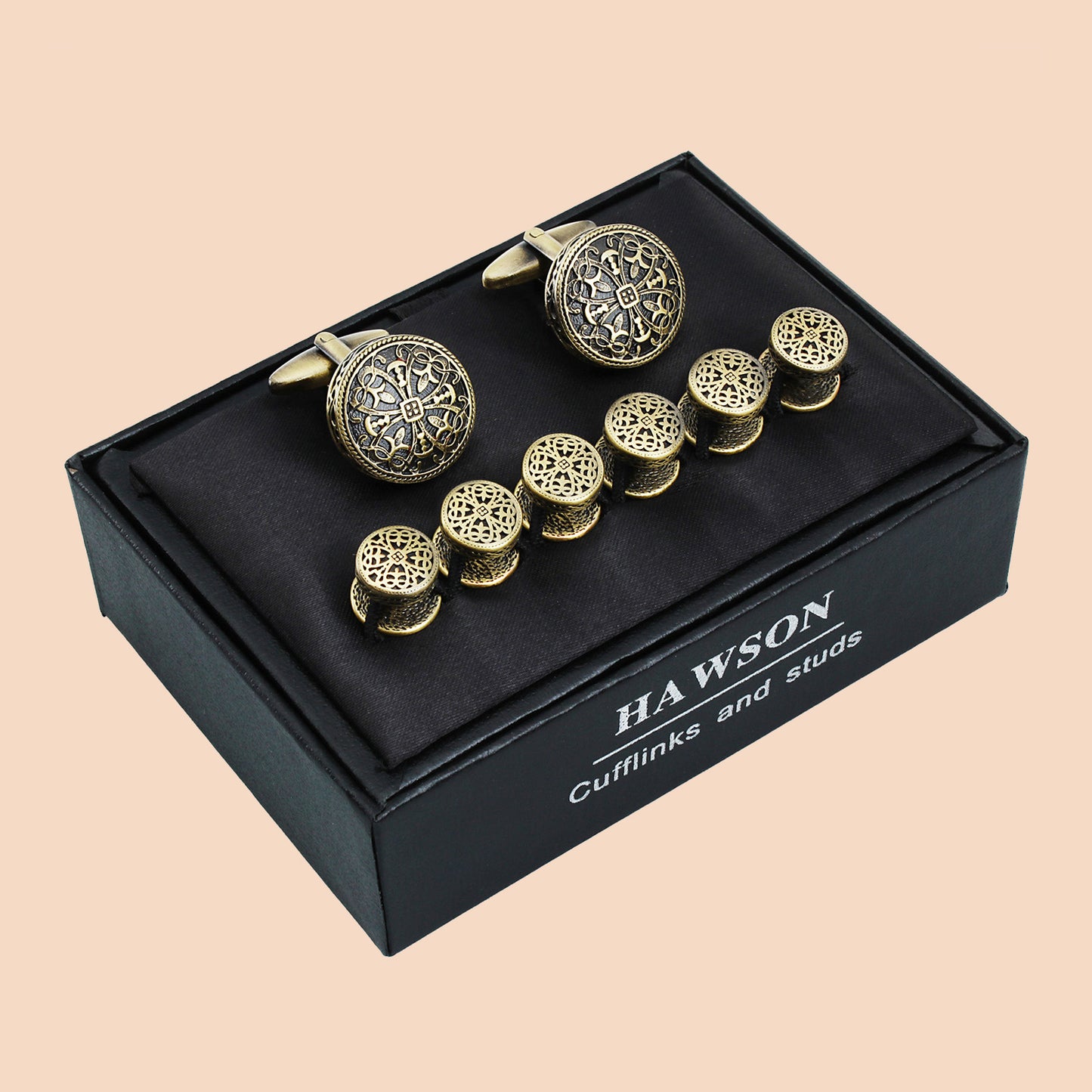 HAWSON Vintage Hollow Floral Cufflinks and Studs Set for Men