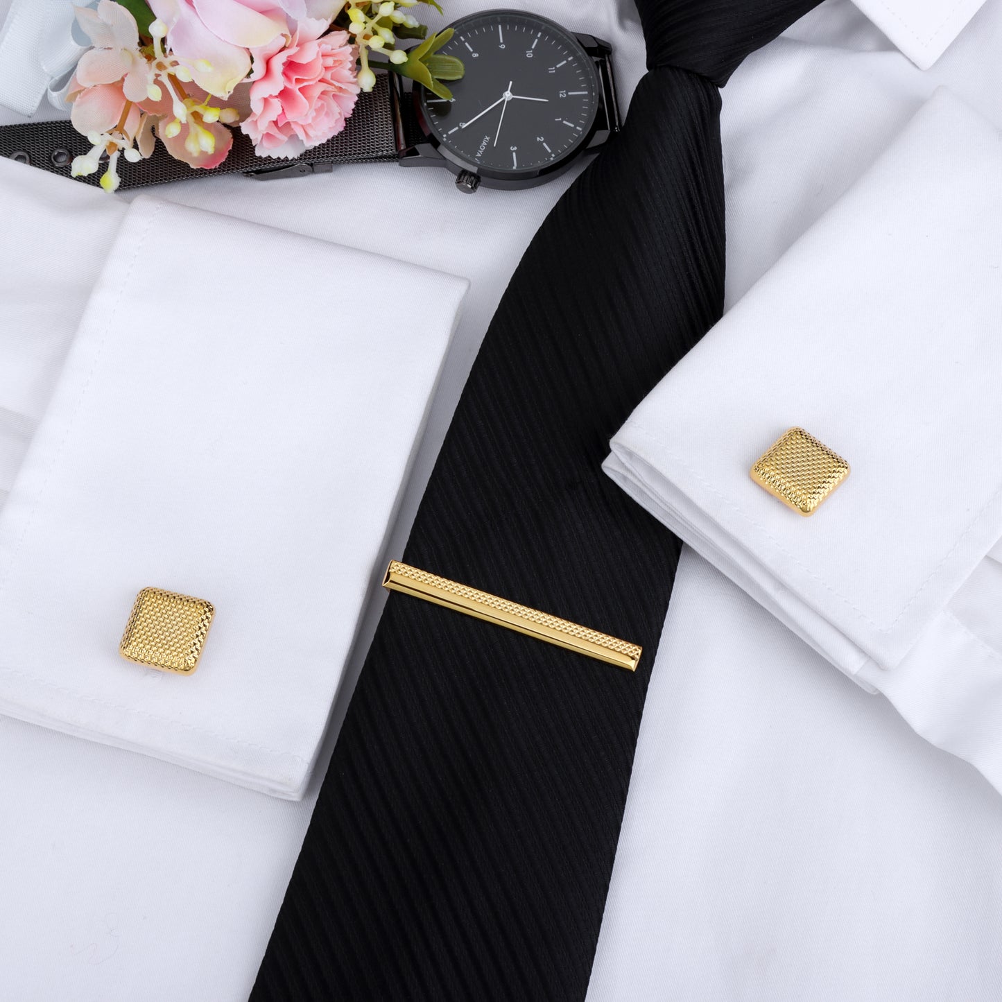 HAWSON Metal Cufflinks and Tie Clip for Men