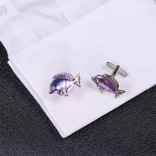 Unique Purple Tropical Fish Cufflinks For Men With Gift Box