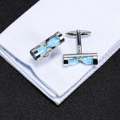 Blue Hourglass Cufflinks For Men With Gift Box