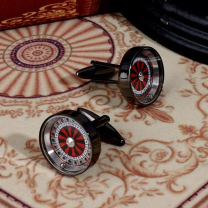 Gun Black Spinning Roulette Wheel Cufflinks For Men With Gift Box