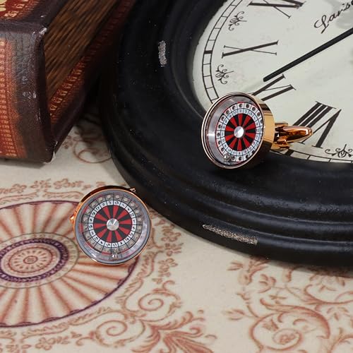 Rose Gold Tone Spinning Roulette Wheel Cufflinks For Men With Gift Box