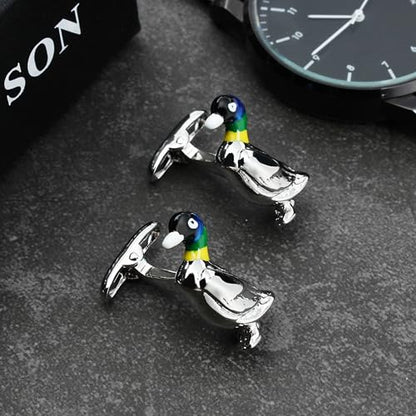 Silver Tone Duck Cufflinks For Men With Gift Box