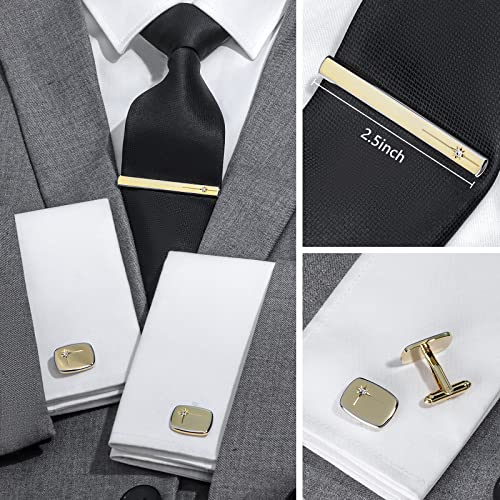 HAWSON Gold Tone Cufflinks and Tie Clips with Inlaying Crystal