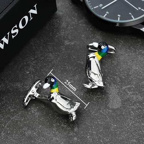 Silver Tone Duck Cufflinks For Men With Gift Box