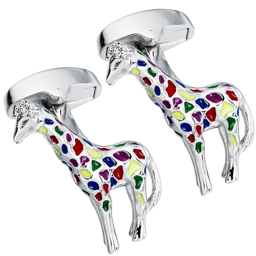 Rainbow Colors Giraffe Cufflinks for Men With Gift Box