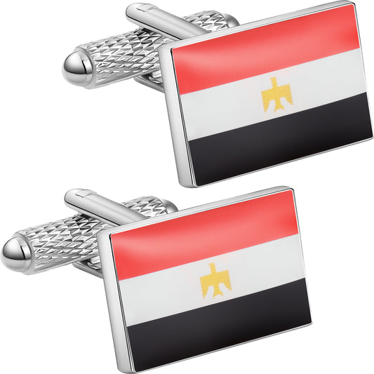 Egypt Flag Cufflinks | Silver Plated Eagle of Saladin Patriotic Cuff Links for Men