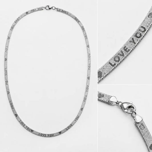 Snake Chain Necklace Wholesale | Silver LOVE YOU Design