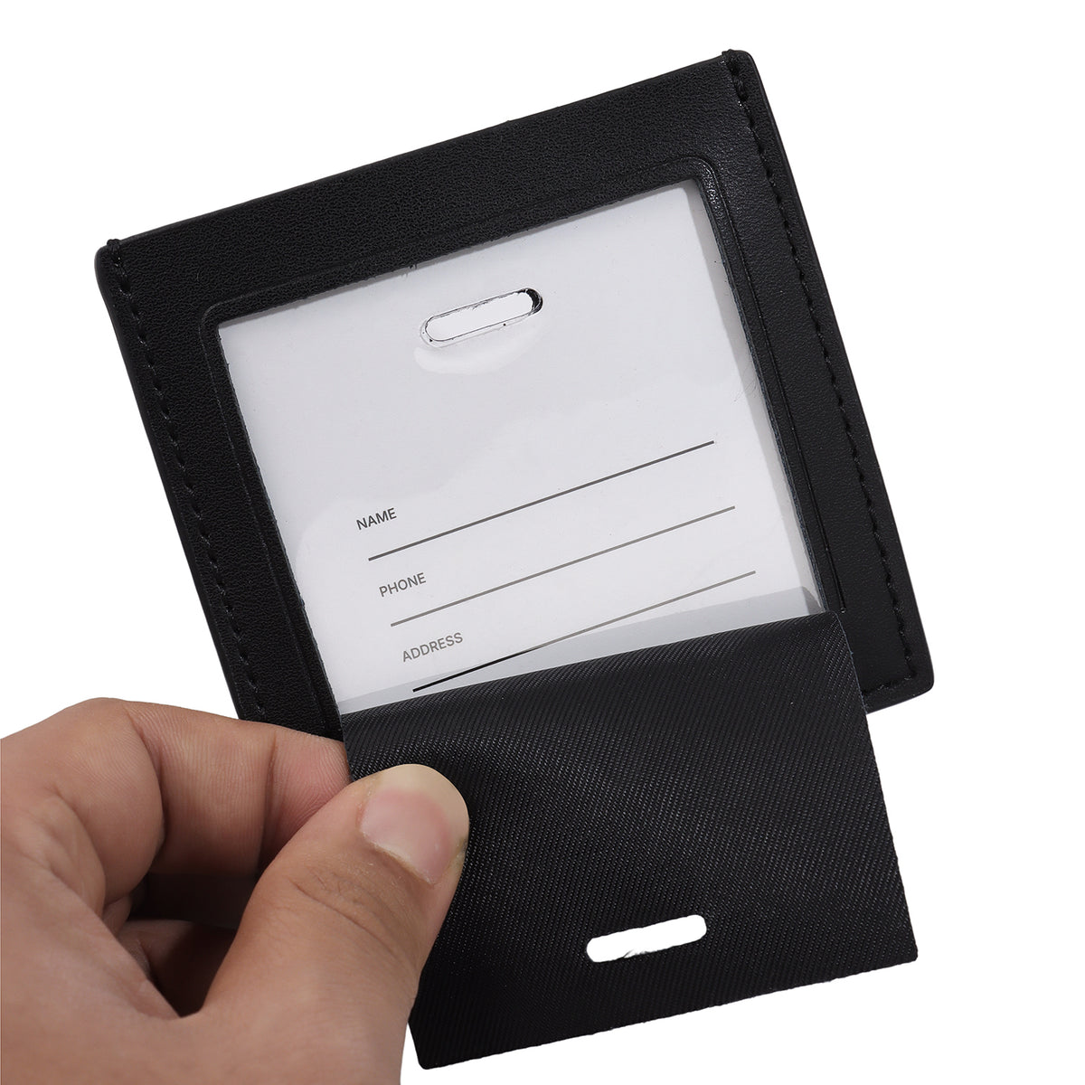 Black Genuine Leather Masonic Luggage Tag | Square Compass G Travel ID Label