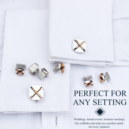 HAWSON X-Shape and Square Cufflinks and Studs Set for Men