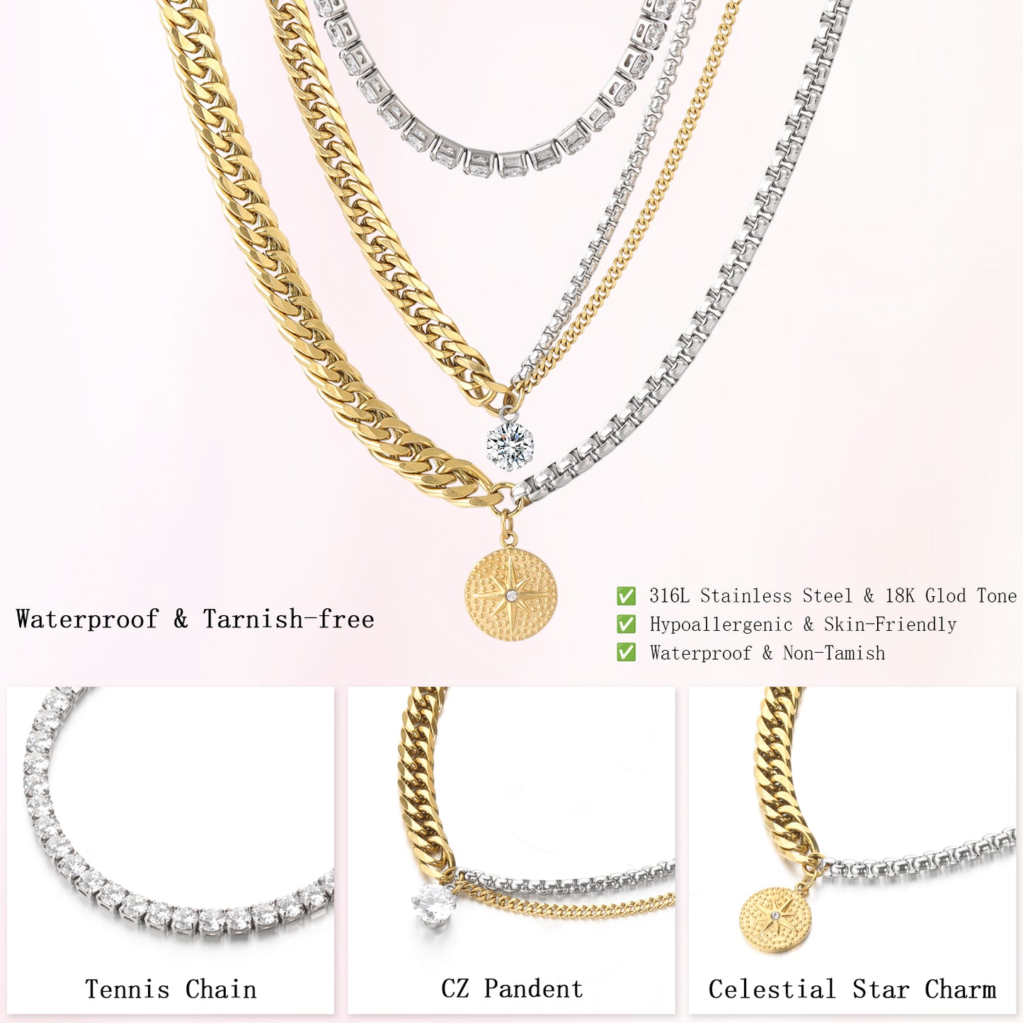Gold & Silver Mixed Chain Necklace Set for Women | 3-Piece Multi-Way Jewelry Set