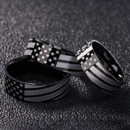 HAWSON 6mm 8mm Black American Flag Rings