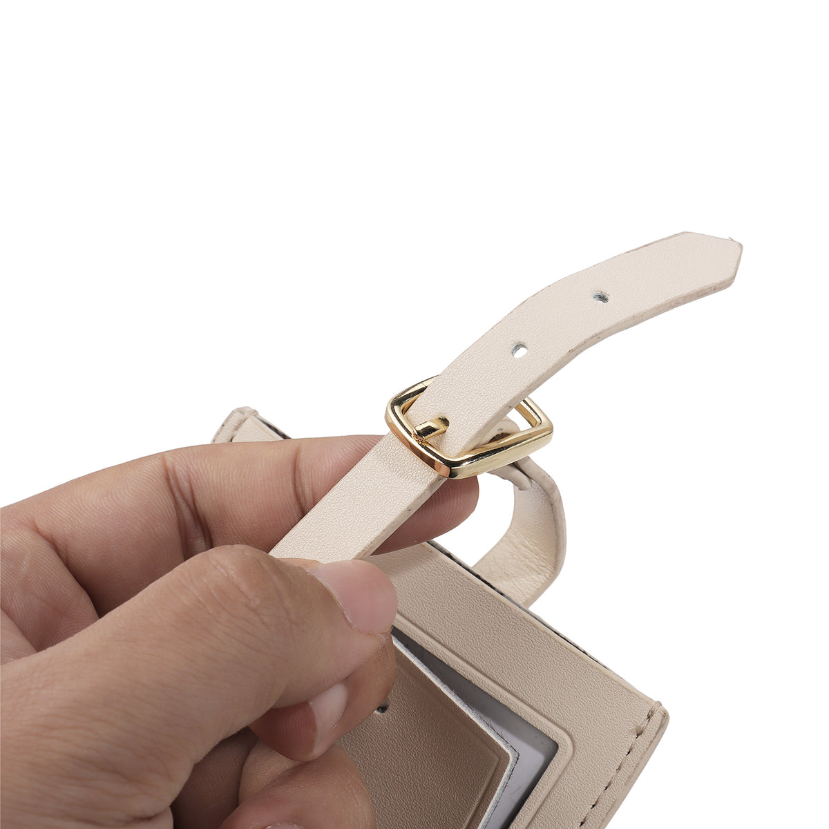 Beige Genuine Leather Masonic Luggage Tag | Square Compass G Travel ID Label