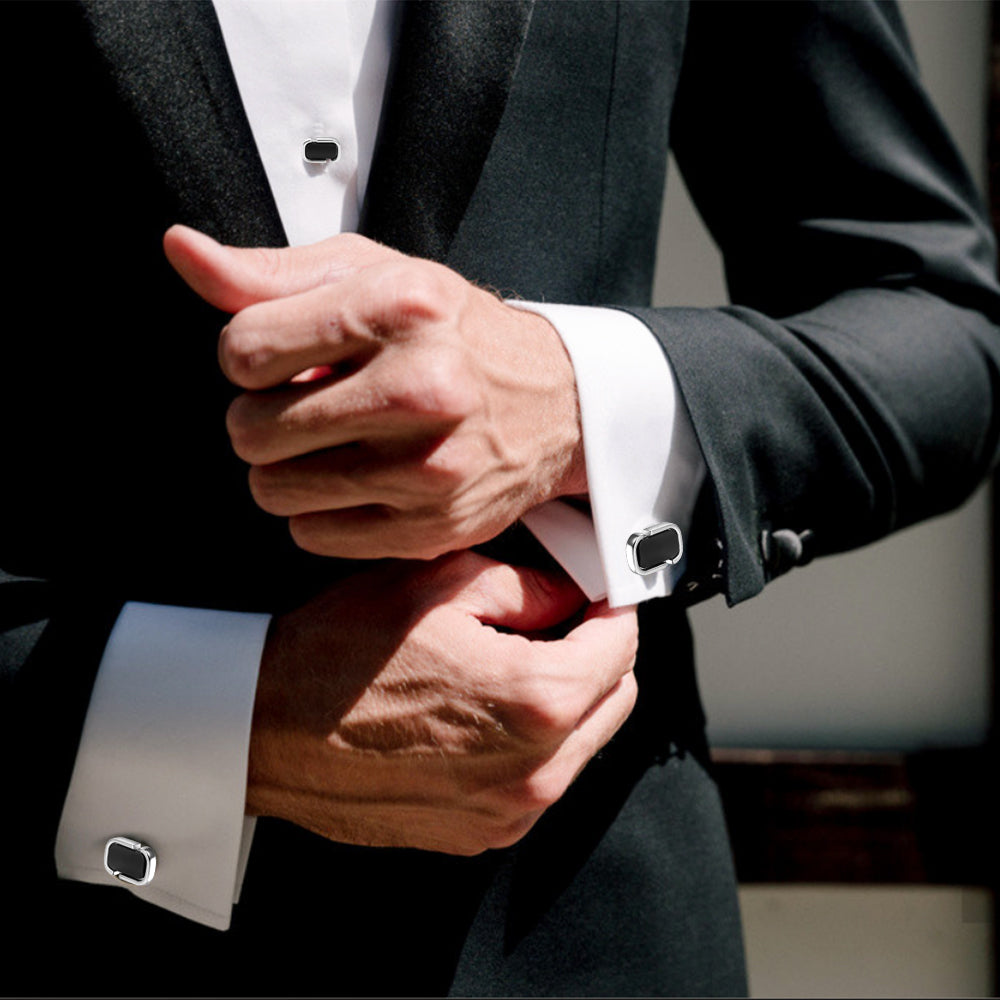 HAWSON Black Onyx Cufflinks and Studs Set for Men