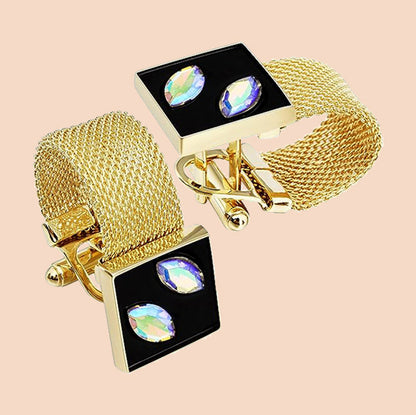 HAWSON Multi-Coloured Crystals Cufflinks with Chain