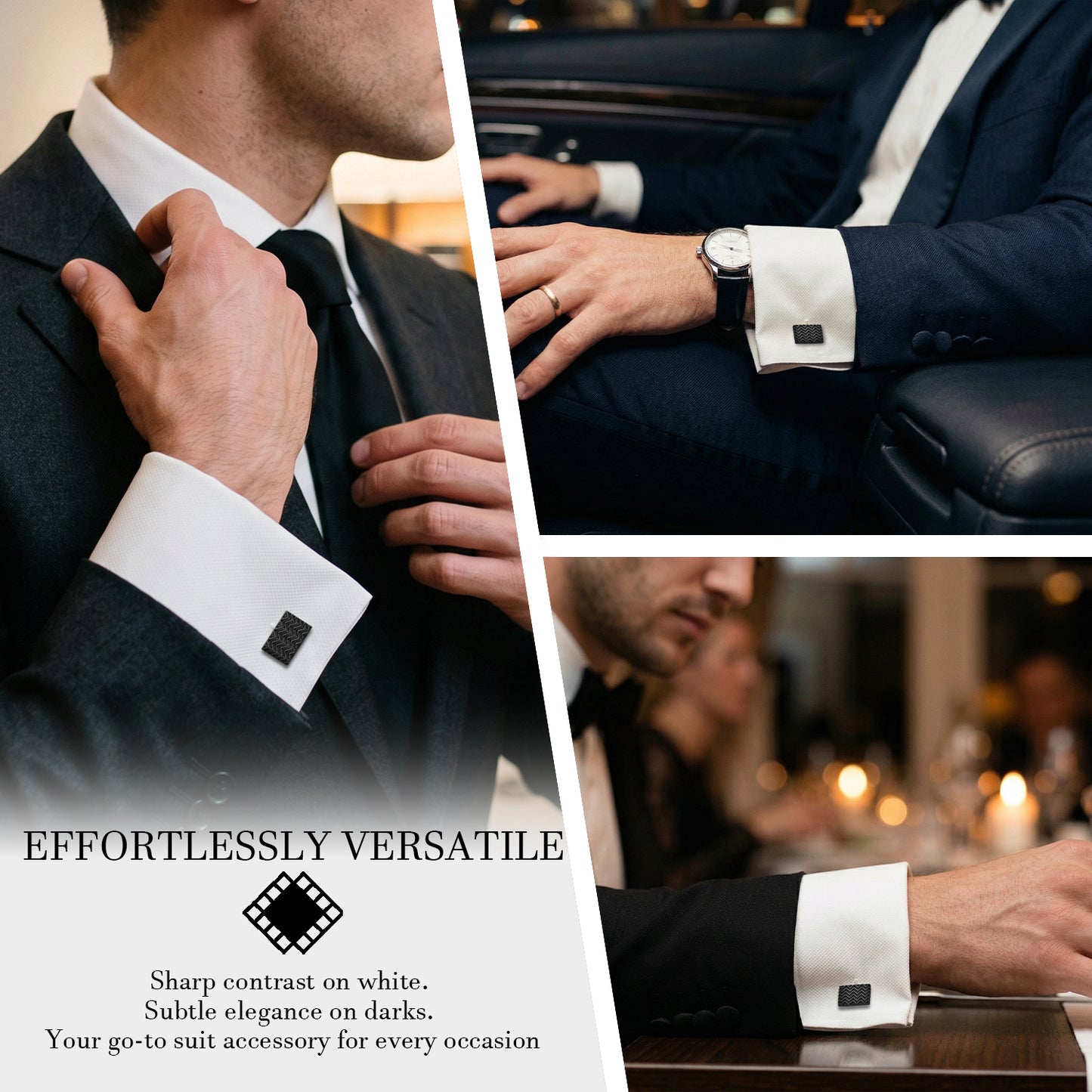 Men's Gunmetal Herringbone Cufflinks | Industrial Texture