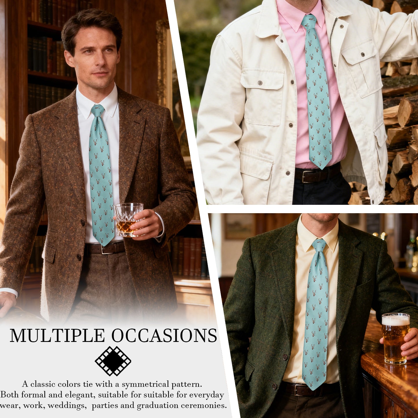 Fun reindeer pattern men's tie casual business style accessory