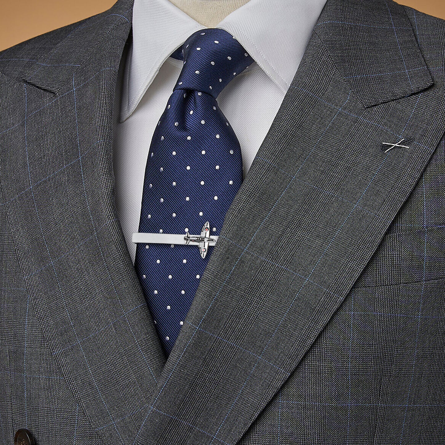 HAWSON Silver Tone Ariplane Cufflinks and Tie Clip Set for Men