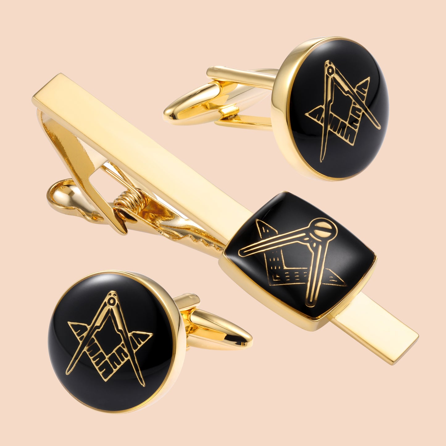 HAWSON Masonic Cufflinks and Tie Clip Set for Men