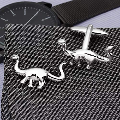 Shiny Silver Tone Long Neck Dinosaur Cufflinks For Men With Gift Box