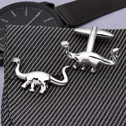 Shiny Silver Tone Long Neck Dinosaur Cufflinks For Men With Gift Box