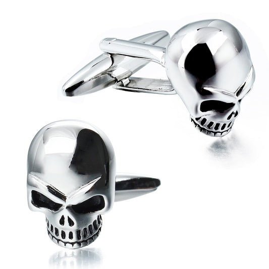 Halloween Sillver Tone Smooth Skull Cufflinks for Men with Gift Box.