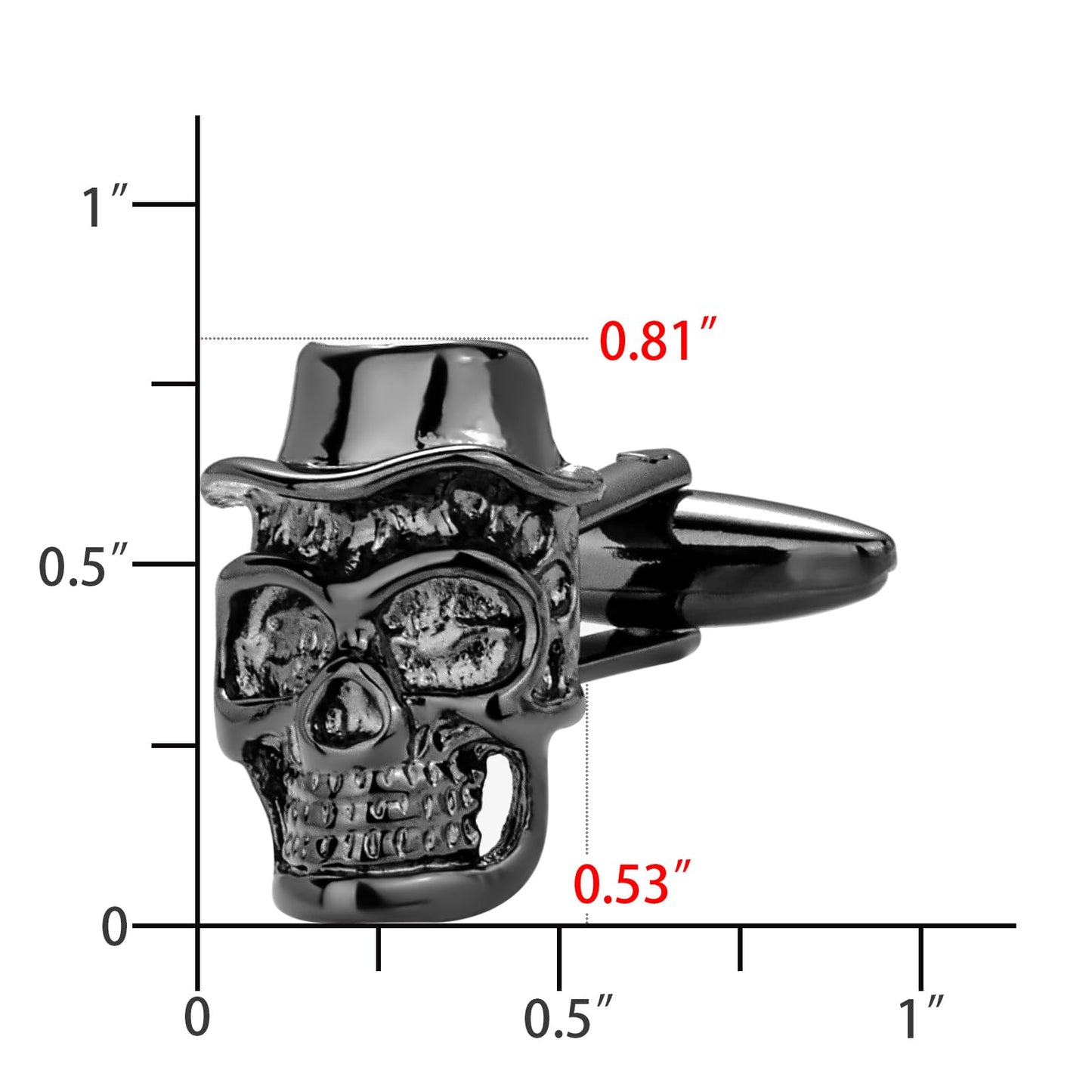 Halloween Gun Black Gentleman's Skull Cufflinks For Men With Gift Box.