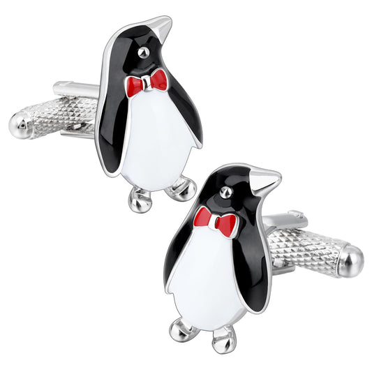 Silver Tone Penguin Cufflinks For Men With Gift Box