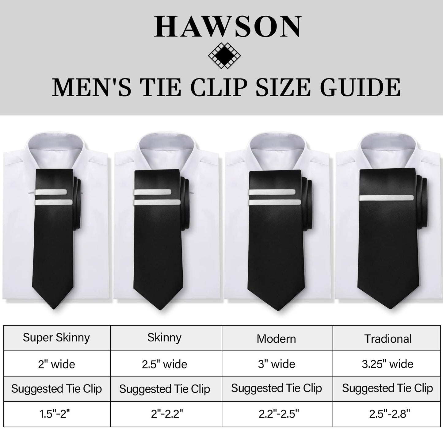 HAWSON 2 Inch Tie Clip Sets  for Men