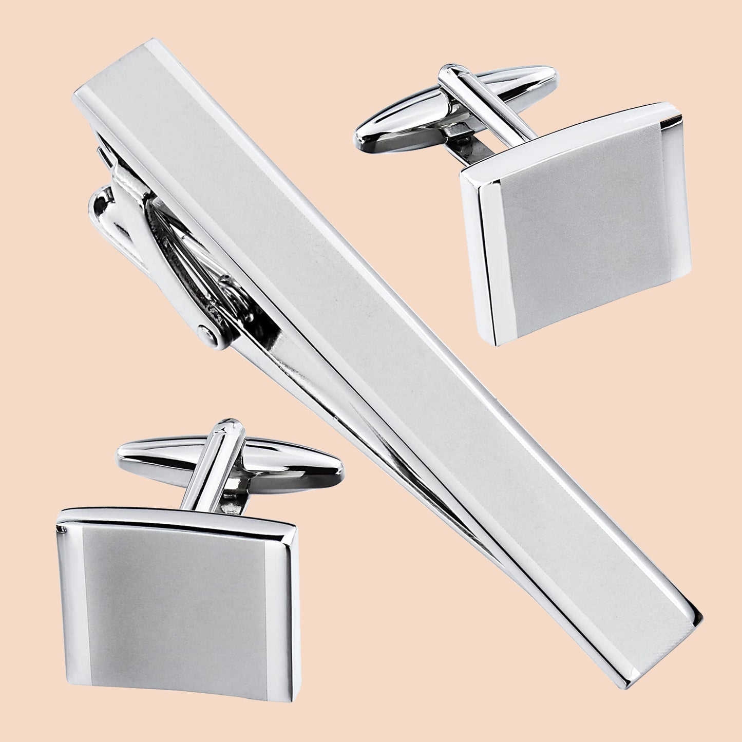 HAWSON Metal Shiny Cufflinks and Tie Clip Set