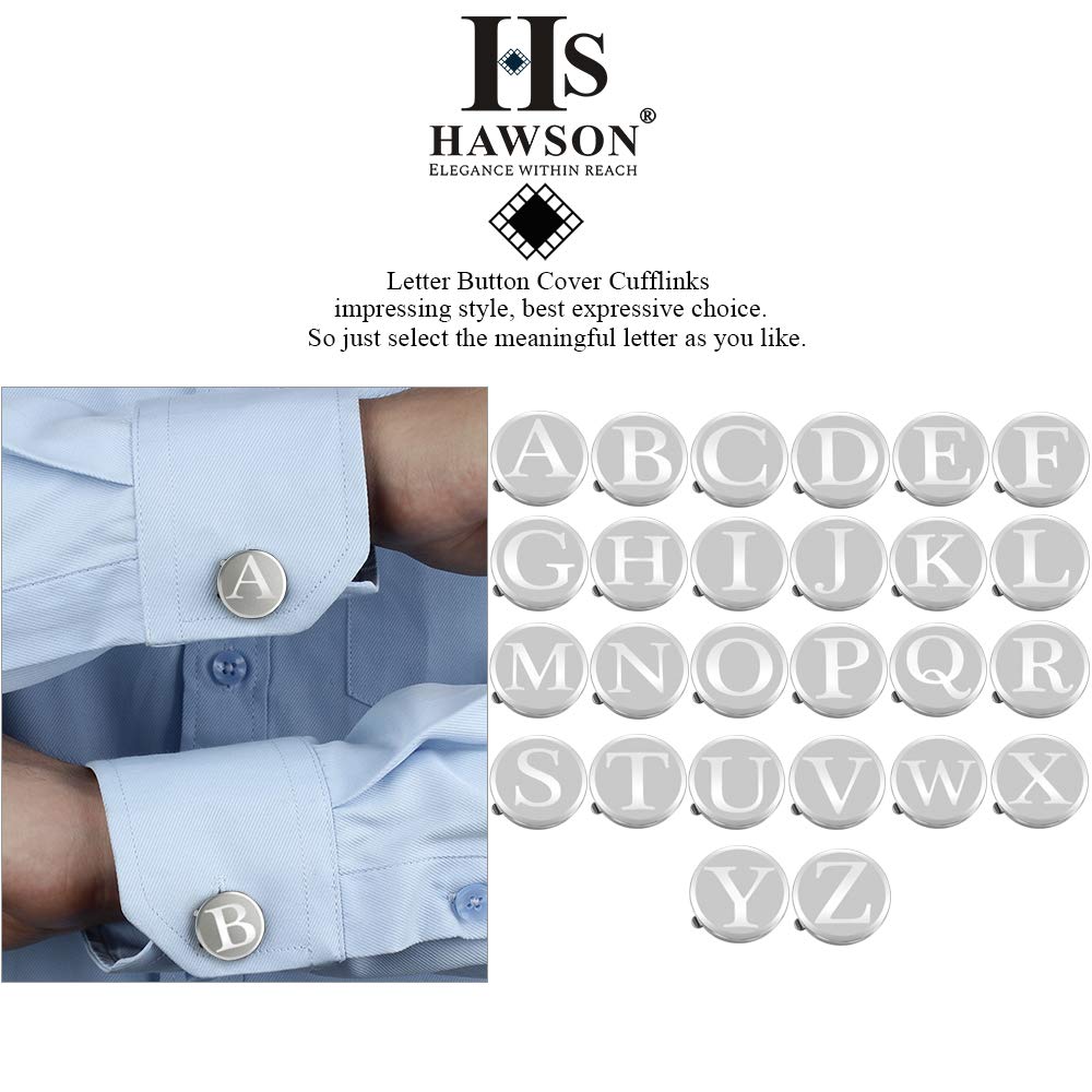 HAWSON Silver Tone Initial Button Cover Cufflinks for Men