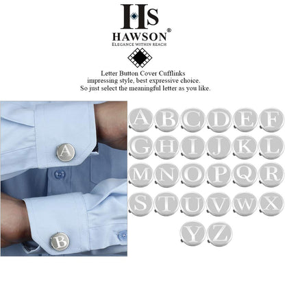 HAWSON Silver Tone Initial Button Cover Cufflinks for Men