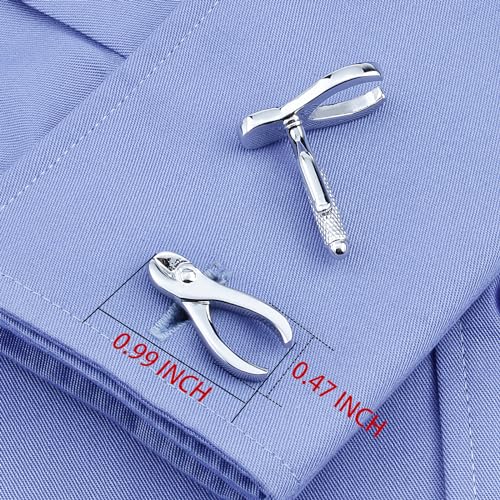 Silver Tone Pliers Cufflinks For Men With Gift Box