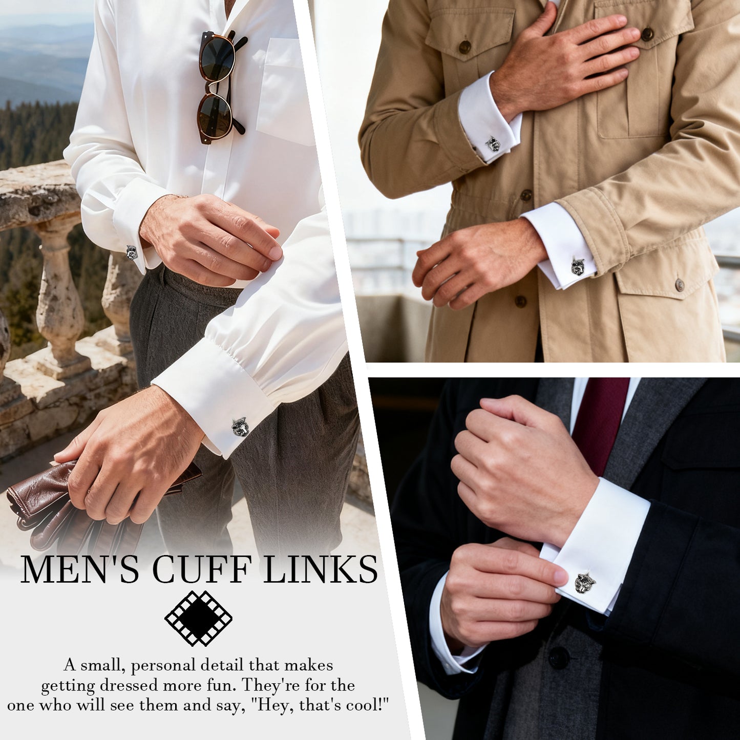 3D Leopard Head Novelty Cuff Links - Stainless Steel Animal Cufflinks