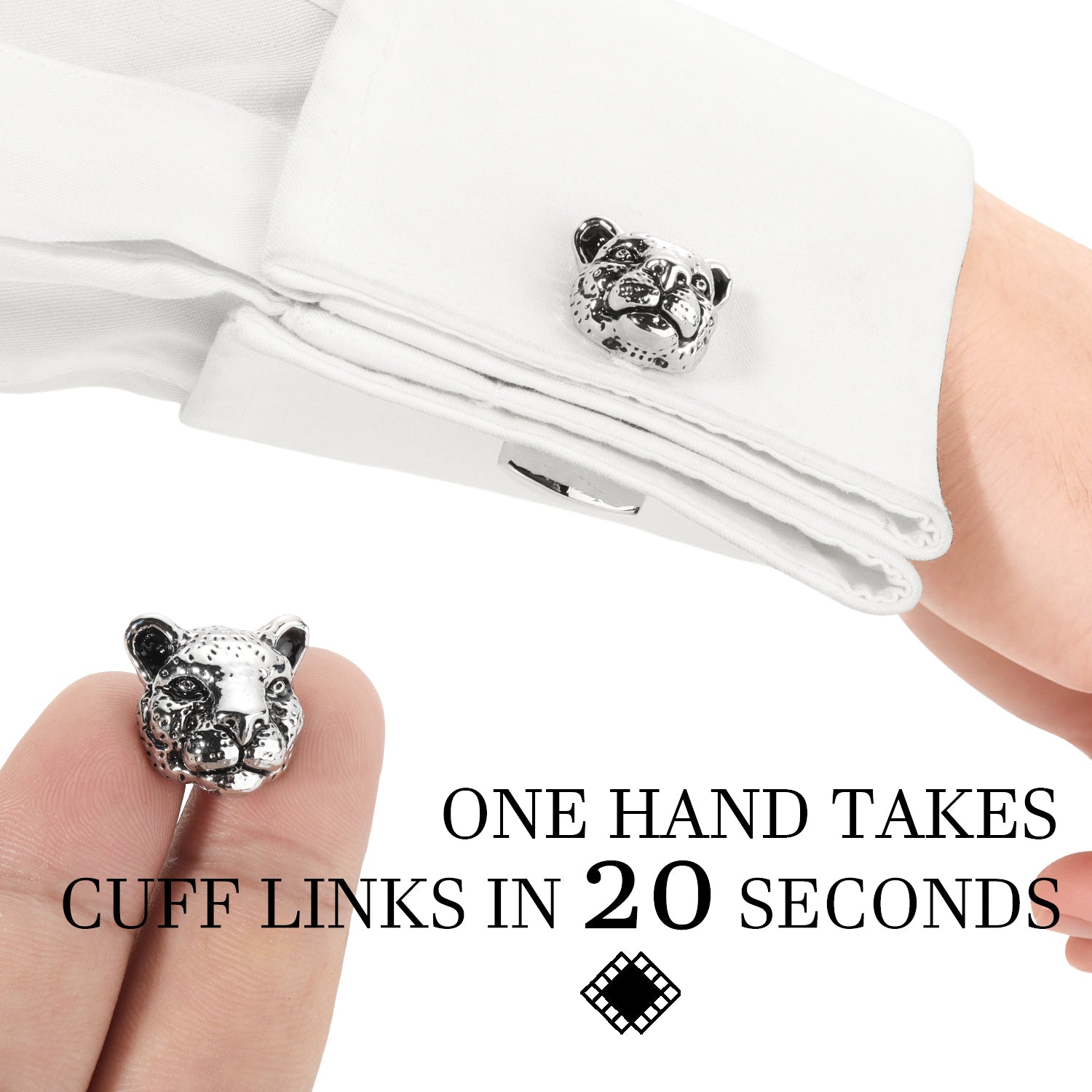3D Leopard Head Novelty Cuff Links - Stainless Steel Animal