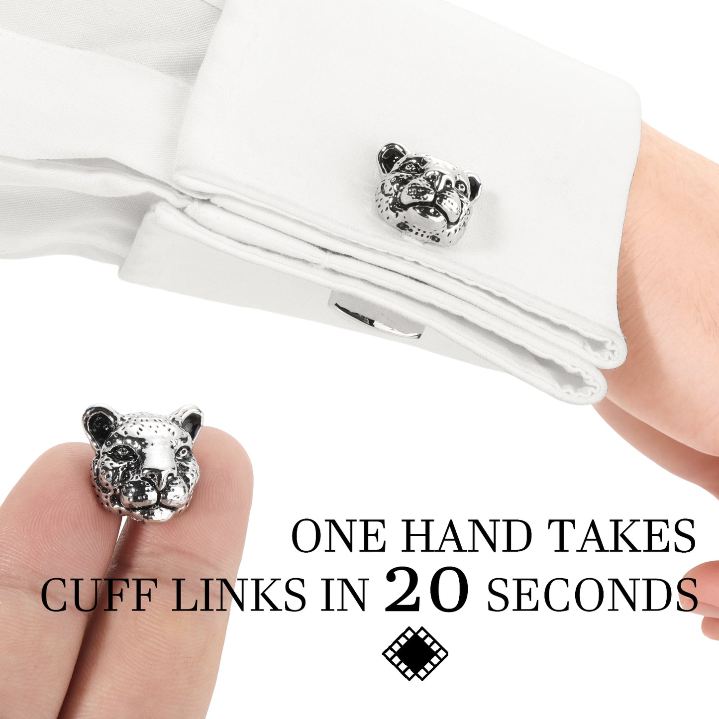 3D Leopard Head Novelty Cuff Links - Stainless Steel Animal Cufflinks