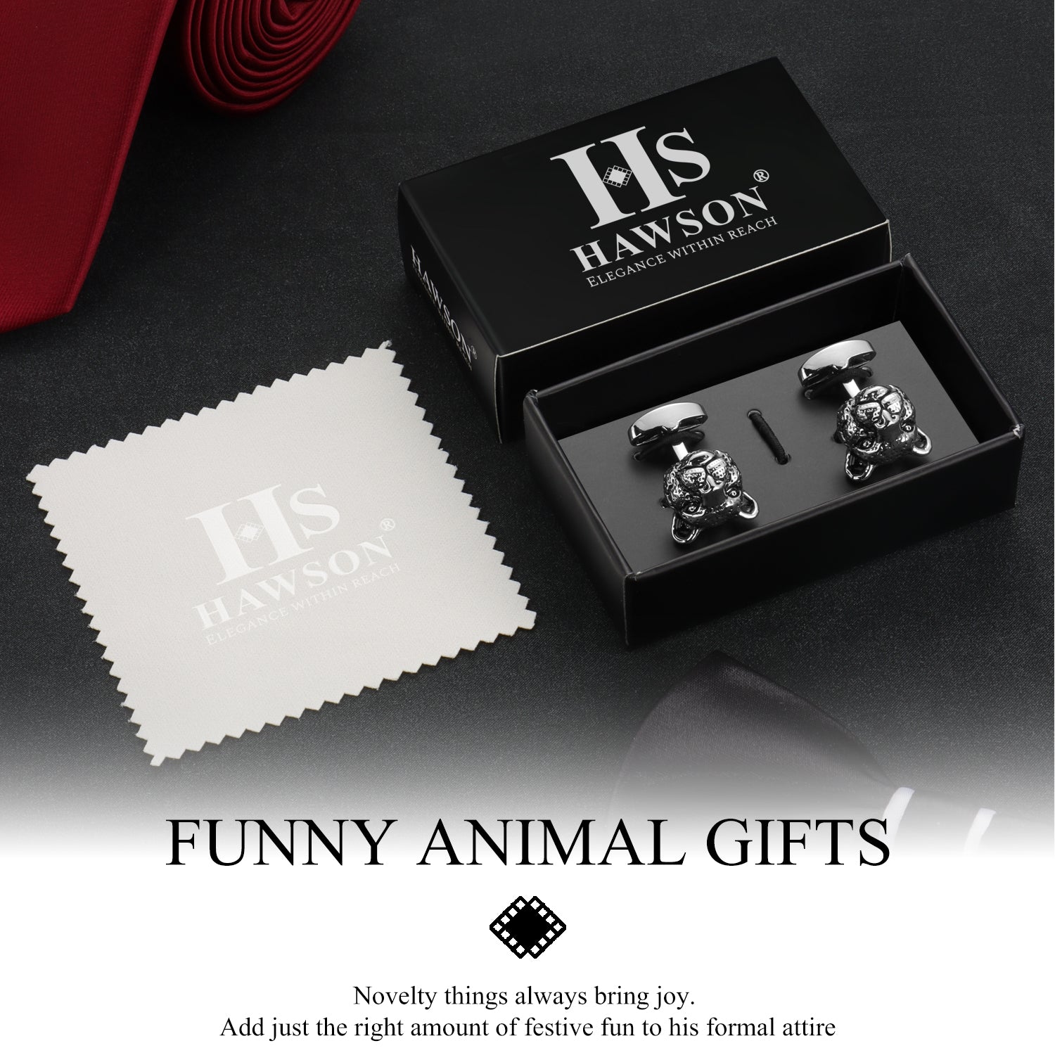 3D Leopard Head Novelty Cuff Links - Stainless Steel Animal